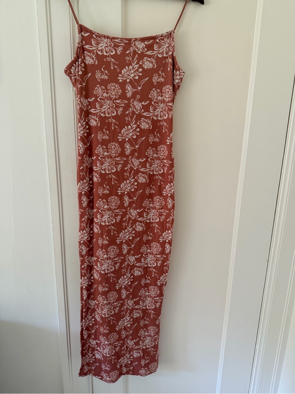 Spaghetti Strap Floral Slip Dress - Rust with White Floral
